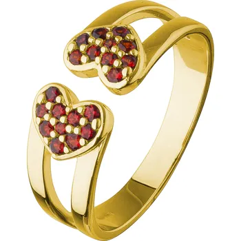 Prsten Stříbrný prsten s českým granátem, zlacený - srdce Velikost: 56
