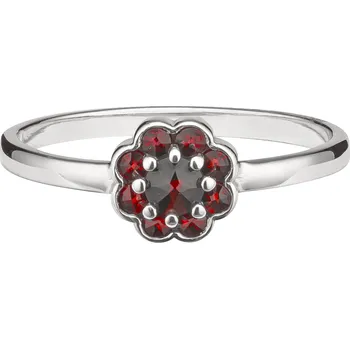 Prsten Stříbrný prsten s českým granátem, rhodiovaný - květina Velikost: 50