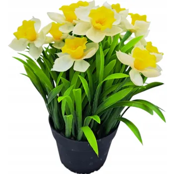 umělá květina Umělé narcisy 12 ks bílo-žluté v květináči, výška 23 cm