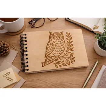 desky na sešit Dary dřeva Dřevěný deník s vlastním textem – sova Velikost: A6
