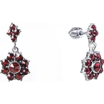 Náušnice Stříbrné náušnice s českým granátem, rhodiované - květina Zapínání: puzeta