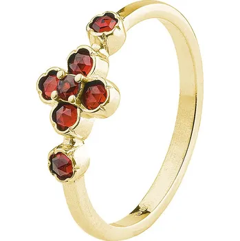 Prsten Stříbrný prsten s českým granátem, zlacený - květina Velikost: 51