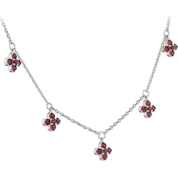Náhrdelník Stříbrný náhrdelník s českým granátem, rhodiovaný - květina