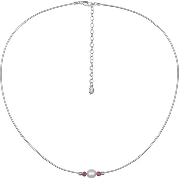 Náhrdelník Stříbrný náhrdelník s českým granátem a perlou, rhodiovaný