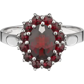 Prsten Stříbrný prsten s českým granátem, rhodiovaný - ovál Velikost: 62