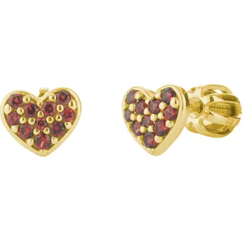 Náušnice Stříbrné náušnice s českým granátem, zlacené - srdce Zapínání: puzeta