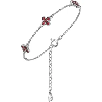 Náramek Stříbrný náramek s českým granátem, rhodiovaný - květina