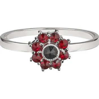 Prsten Stříbrný prsten s českým granátem, rhodiovaný - květina Velikost: 51
