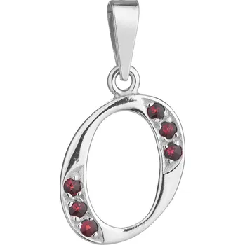 Přívěsek Stříbrný přívěsek s českým granátem, rhodiovaný - písmeno O