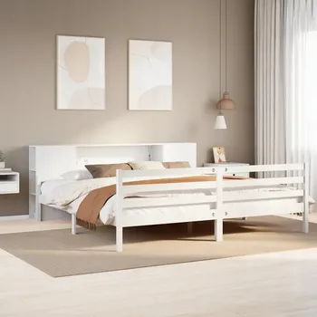 Postel VidaXL Postel s regálem, bez matrace, bílá, 200 x 200 cm, borovice