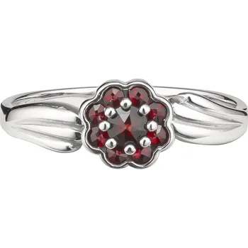 Prsten Stříbrný prsten s českým granátem, rhodiovaný - květina Velikost: 55