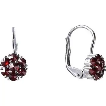 Náušnice Stříbrné náušnice s českým granátem, rhodiované - květina Zapínání: balónek