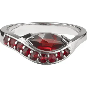 Prsten Stříbrný prsten s českým granátem, rhodiovaný - vlnka Velikost: 50