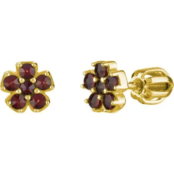 Náušnice Stříbrné náušnice s českým granátem, zlacené - květina Zapínání: balónek
