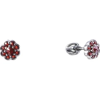 Náušnice Stříbrné náušnice s českým granátem, rhodiované - květina Zapínání: balónek