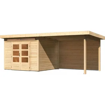 Zahradní domek KARIBU HOLZTECHNIK dřevěný domek KARIBU KANDERN 6 + přístavek 320 cm včetně zadní stěny (9240) natur LG3616