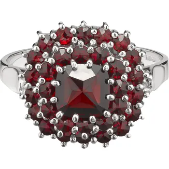 Prsten Stříbrný prsten s českým granátem, rhodiovaný - čtverec Velikost: 51