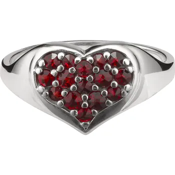 Prsten Stříbrný prsten s českým granátem, rhodiovaný - srdce Velikost: 59