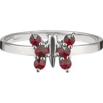 Prsten Stříbrný prsten s českým granátem, rhodiovaný - zvíře - motýl Velikost: 61