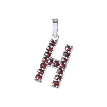 Přívěsek Stříbrný přívěsek s českým granátem, rhodiovaný - písmeno H