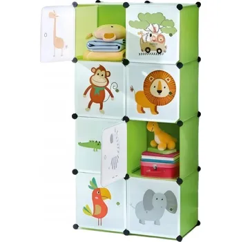 Šatní skříň SKŘÍŇ DĚTSKÝ REGÁL SKŘÍŇKA POLICE MODULÁRNÍ BOTY OBLEČENÍ ZELENÁ 8 MODULŮ