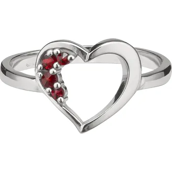 Prsten Stříbrný prsten s českým granátem, rhodiovaný - srdce Velikost: 50