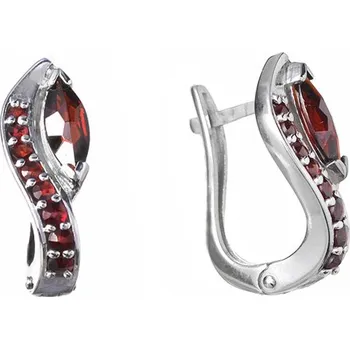 Náušnice Stříbrné náušnice s českým granátem, rhodiované - vlnka Zapínání: balónek