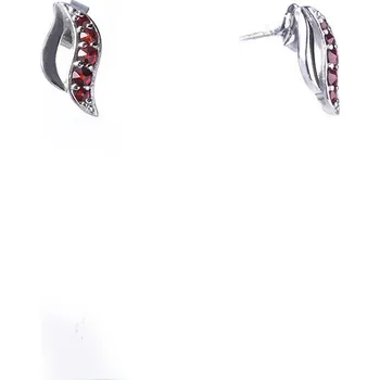 Náušnice Stříbrné náušnice s českým granátem, rhodiované - vlnka Zapínání: balónek