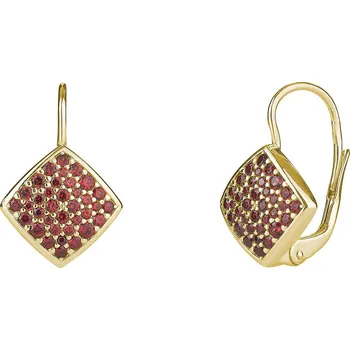 Náušnice Stříbrné náušnice s českým granátem, zlacené - čtverec Zapínání: balónek