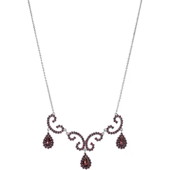 Náhrdelník Stříbrný náhrdelník s českým granátem, rhodiovaný - kapka