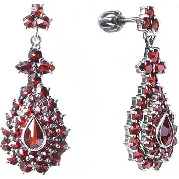 Náušnice Stříbrné náušnice s českým granátem, rhodiované - kapka Zapínání: balónek