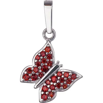 Přívěsek Stříbrný přívěsek s českým granátem, rhodiovaný - zvíře - motýl