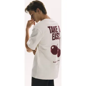 Pánská móda Reserved - Comfort tričko s potiskem na zádech - krémová - WD052-01X - WD052-01X-XL