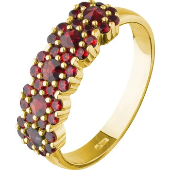 Prsten Stříbrný prsten s českým granátem, zlacený - květina Velikost: 57