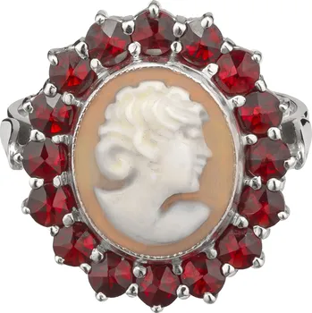 Prsten Stříbrný prsten s českým granátem a kamejí, rhodiovaný - ovál Velikost: 56