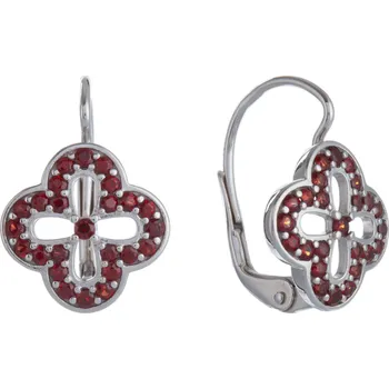 Náušnice Stříbrné náušnice s českým granátem, rhodiované - květina Zapínání: balónek