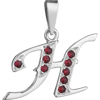 Přívěsek Stříbrný přívěsek s českým granátem, rhodiovaný - písmeno H