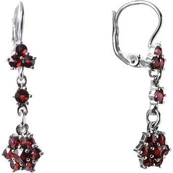 Náušnice Stříbrné náušnice s českým granátem, rhodiované - květina Zapínání: balónek