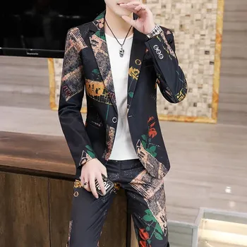 Pánský oblek Best Fashion Pánský vzorovaný oblek pro moderní společenský styl Barva: Černá, Velikost: XL