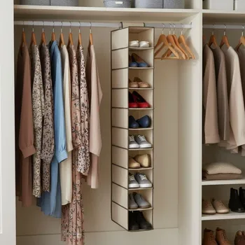 Organizér oblečení Závěsný organizér do skříně 10 přihrádek 15 x 30 x 120 cm