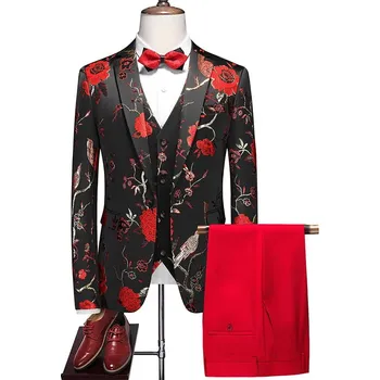 Pánský oblek Best Fashion Pánský třídílný oblek pro svatby a bankety Barva: Červená, Velikost: L