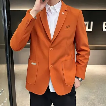 Best Fashion Pánské společenské sako v elegantním stylu Barva: Oranžová, Velikost: 4XL