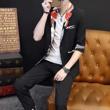 Pánský oblek Best Fashion Pánský letní oblek s krátkým rukávem Barva: Černá, Velikost: S