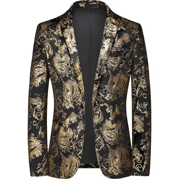 Pánské sako Best Fashion Pánské vzorované sako pro slavnostní příležitosti Barva: Zlatá, Velikost: 3XL