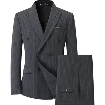 Best Fashion Pánský dvouřadý pruhovaný oblek pro společenské akce Barva: Šedá, Velikost: 6XL