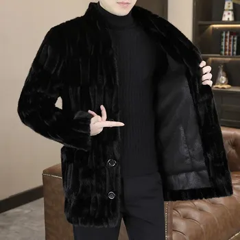 Pánský kabát Best Fashion Pánský zimní kabát s hřejivou kožešinovou úpravou Barva: Černá, Velikost: 4XL