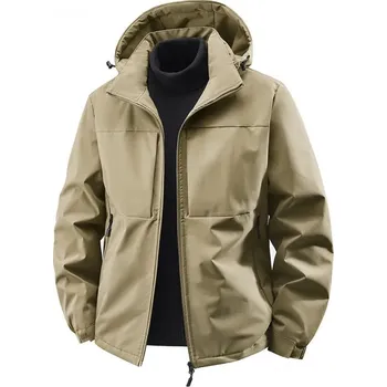 Pánský zimní kabát Best Fashion Pánská softshellová bunda s kapucí do chladna Barva: Khaki, Velikost: 5XL