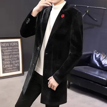 Pánský zimní kabát Best Fashion Pánský elegantní kabát s luxusním kožešinovým vzhledem Barva: Černá, Velikost: M