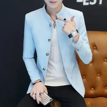 Best Fashion Pánské sako se stojáčkem pro moderní vzhled Barva: Nebeská, Velikost: S