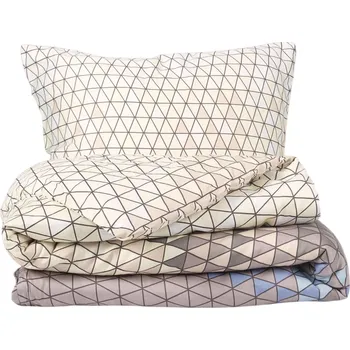 Povlečení Matex Saténové povlečení Trojúhelníky, 140 x 200 cm, 70 x 90 cm, béžová